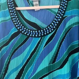 Catherines top pleated embellished beaded 3/4 sleeve bright fun going out party